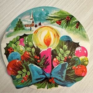Vintage Litho Christmas Card Hawthorne & Sommerfield Unused USA Round Ornament